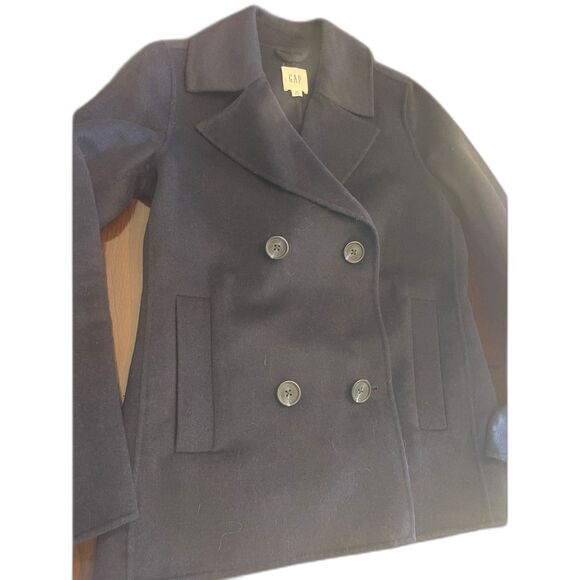 GAP Womens Classic Navy Blue Pea Coat Wool Blend Sz XS Casual Winter Heritage - Picture 11 of 14